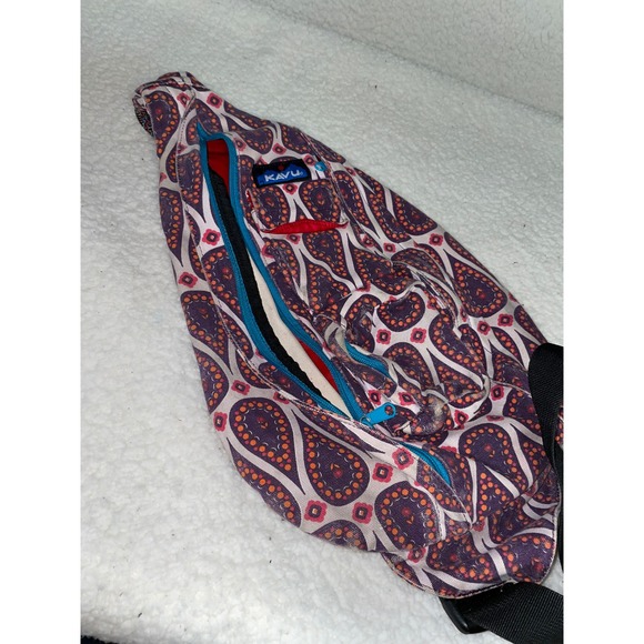 KAVU Rope Bag Paisley Sling Backpack Purple Pink Canvas Crossbody Bag